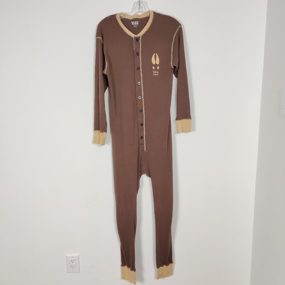 Lazy One Moose Women's Onesie Sleepwear Size S Cotton Brown Back Flap Comfy Cozy